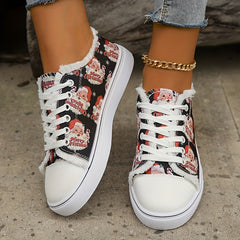 Women's Santa Claus Print Lace Up Casual Shoes