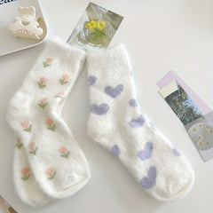 6-Pair Floral Print Fuzzy Warm Socks Women's Stockings & Hosiery