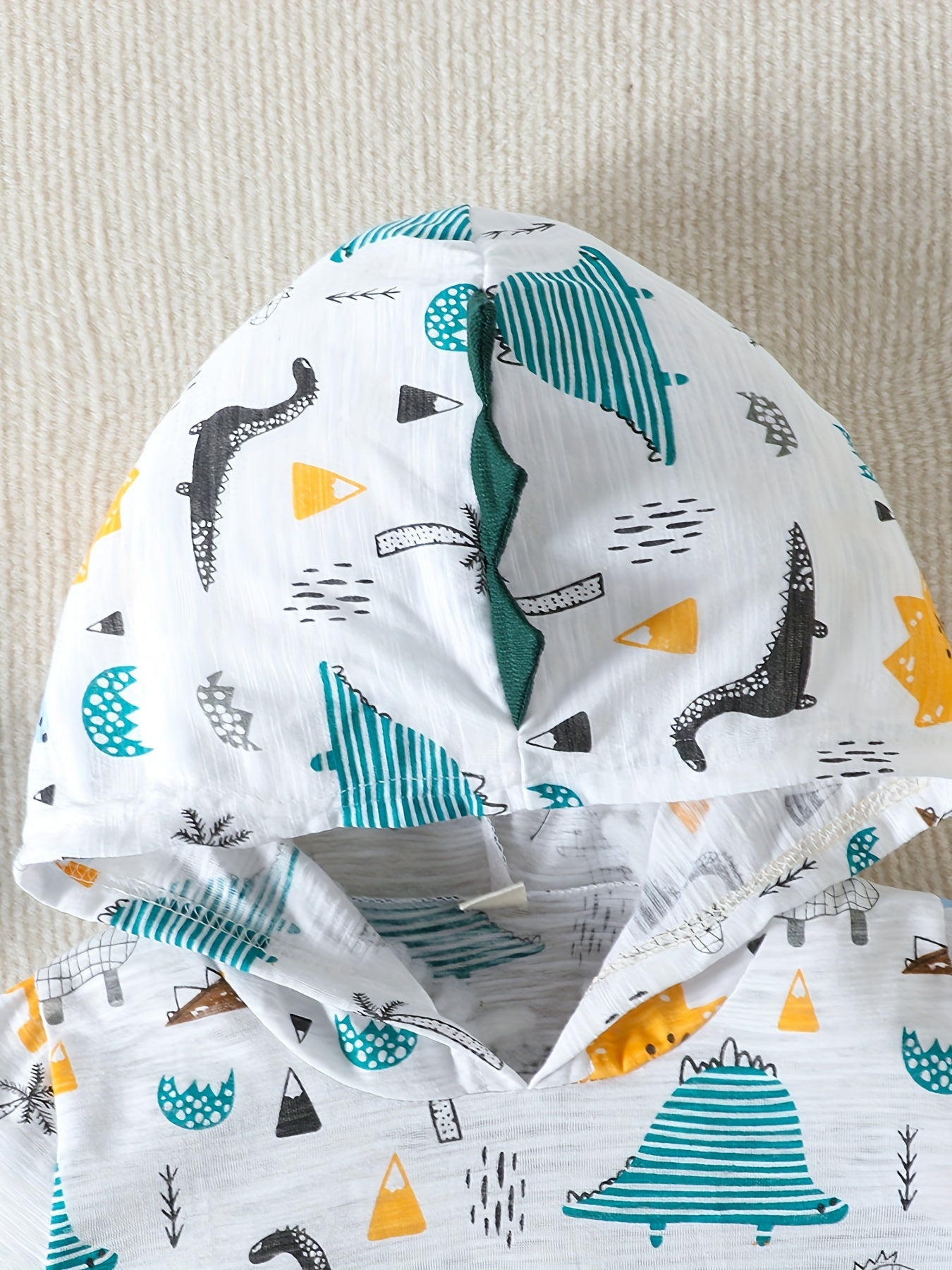 Boys Dino Print Hoodie & Denim Shorts Set