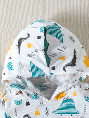 Boys Dino Print Hoodie & Denim Shorts Set