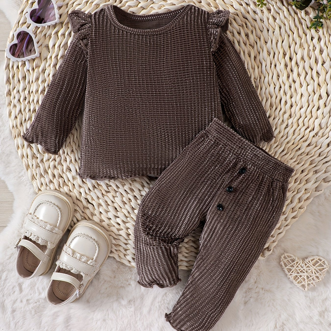 Baby Girls Autumn Winter Small Flying Sleeve Pullover Top Pants 2pcs Outwear Set