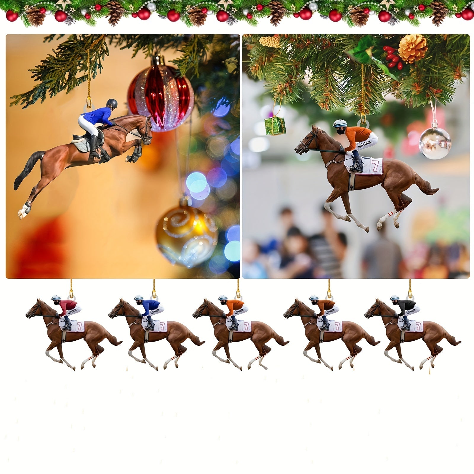 Creative Rider Acrylic Flat Decoration Pendant for Christmas Tree, Set of 5 or 6