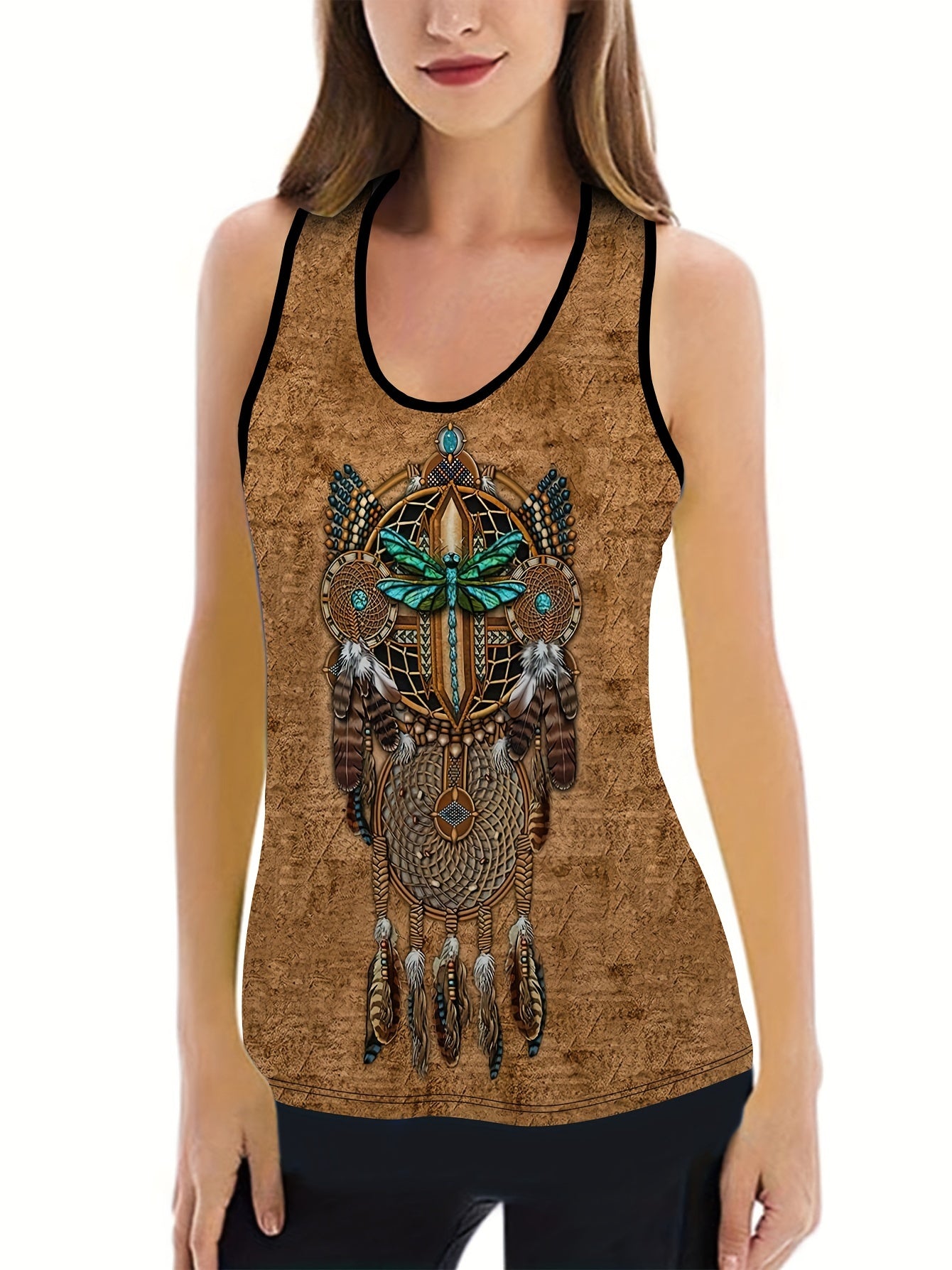 Feather Print Tank Top & Leggings Set