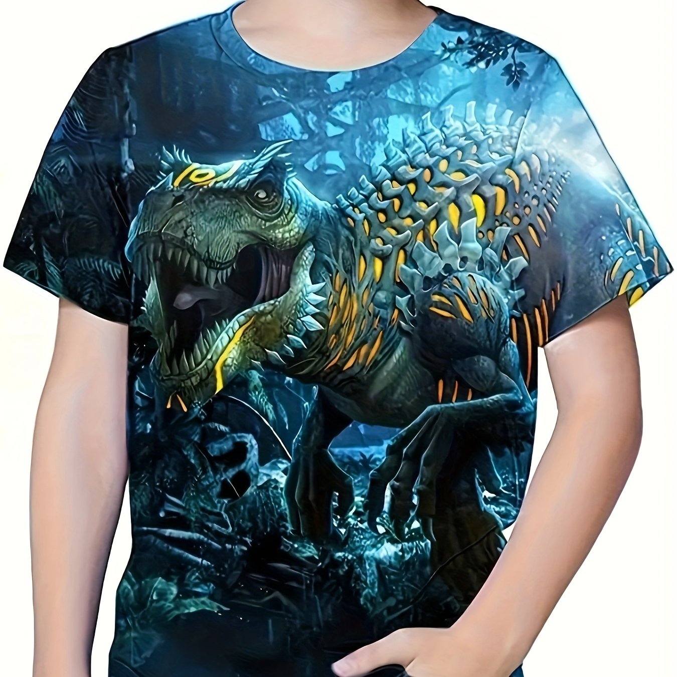 3D Dino Graphic Crew Neck Short Sleeve T shirt Girls Comfy Pullover Kids