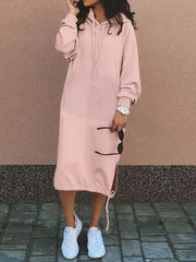 Long Sleeve Hooded Sweatshirt Dress With Pockets