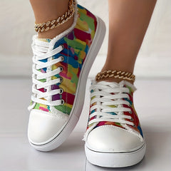 Colorful Canvas Lace-Up Low Top Walking Shoes