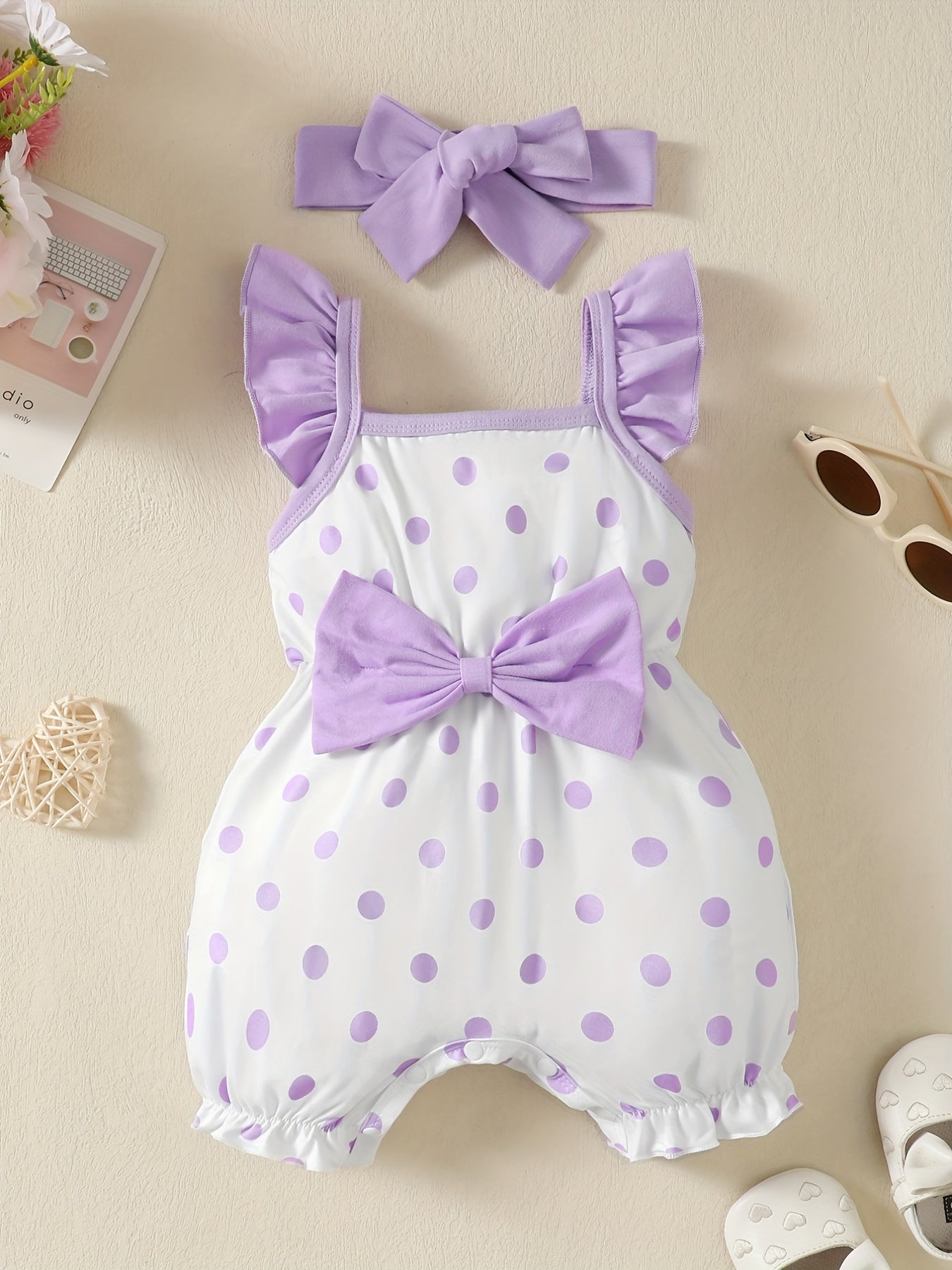 Baby Girls Polka Dot Romper & Headband Set