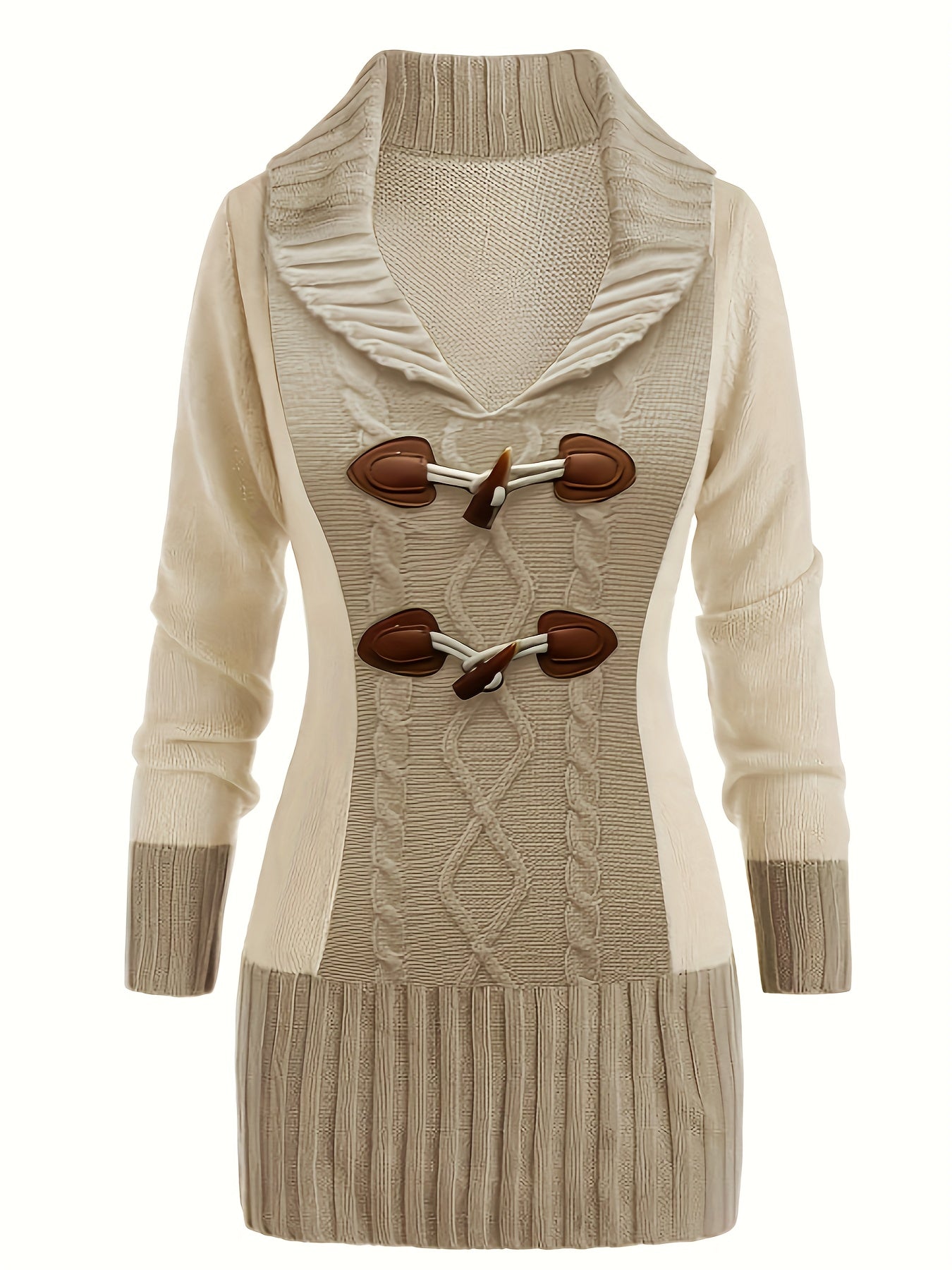 Colorblock Cable Button V-Neck Mini Sweater Dress