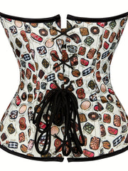 Food Print Lace Up Body Shaper Women's Lingerie