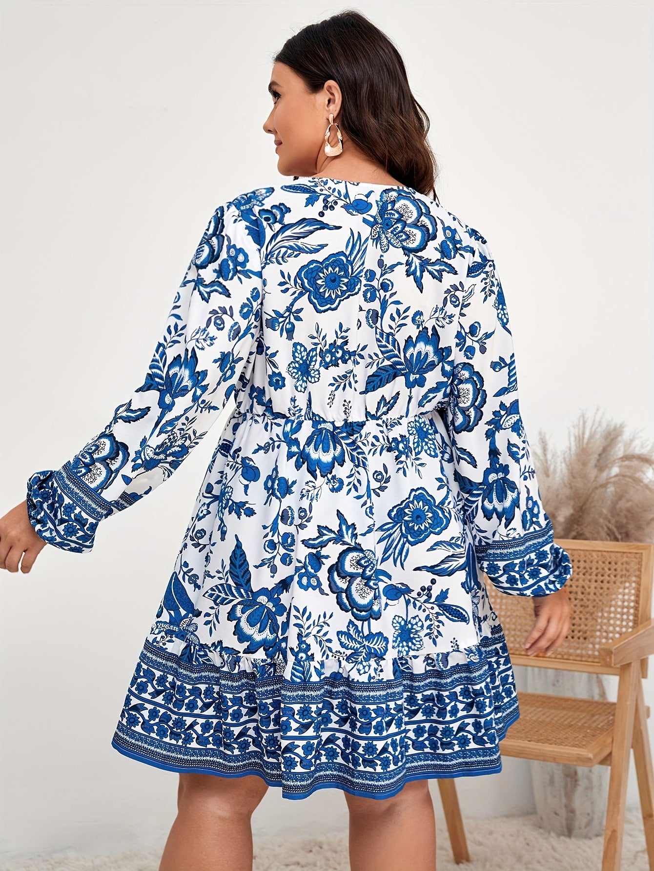 Boho Floral Print V Neck Mini Dress