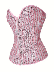 Sequin Lace Up Tummy Control Corset Top