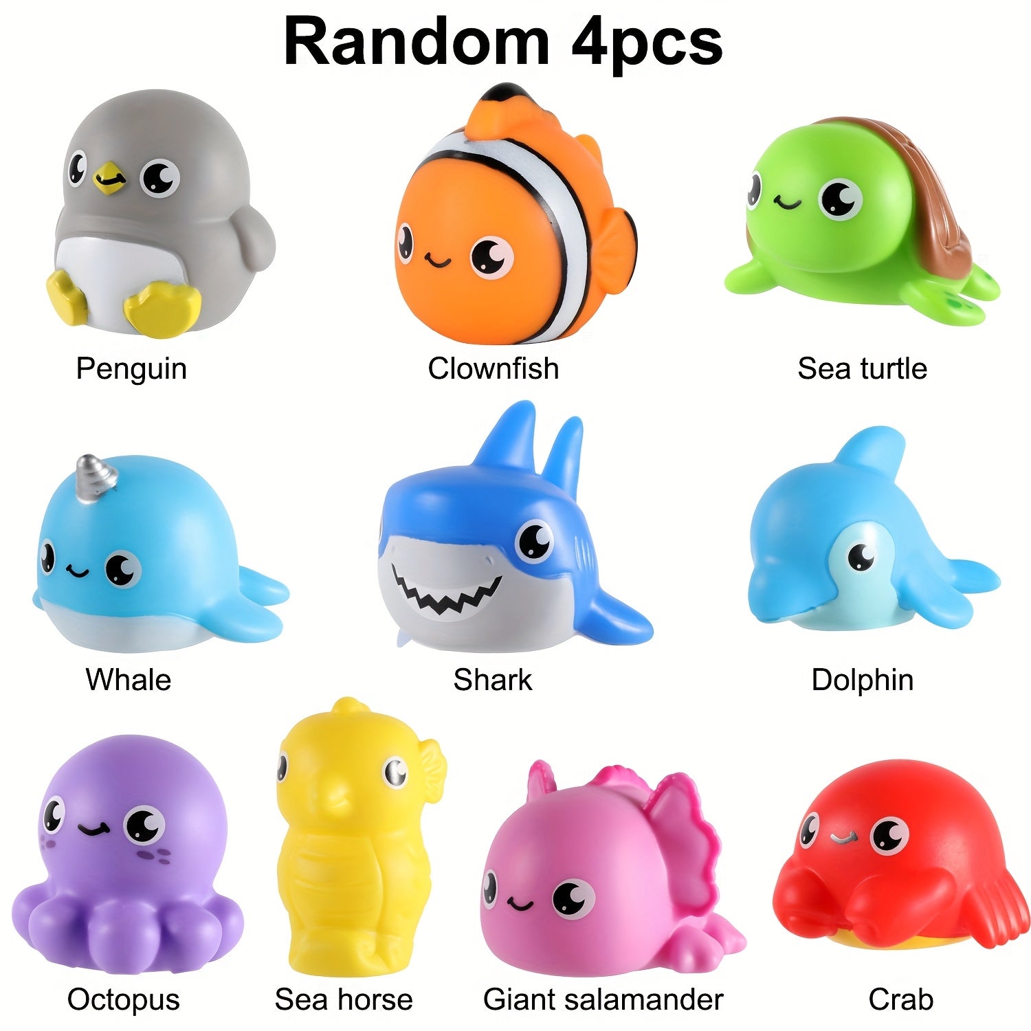 10pcs Light Up Sea Animals Bath Toys Set Glitter Colorful Bathtub Floating Toys