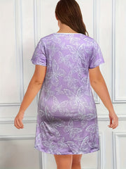 Plus Size Butterfly Print V Neck Nightdress