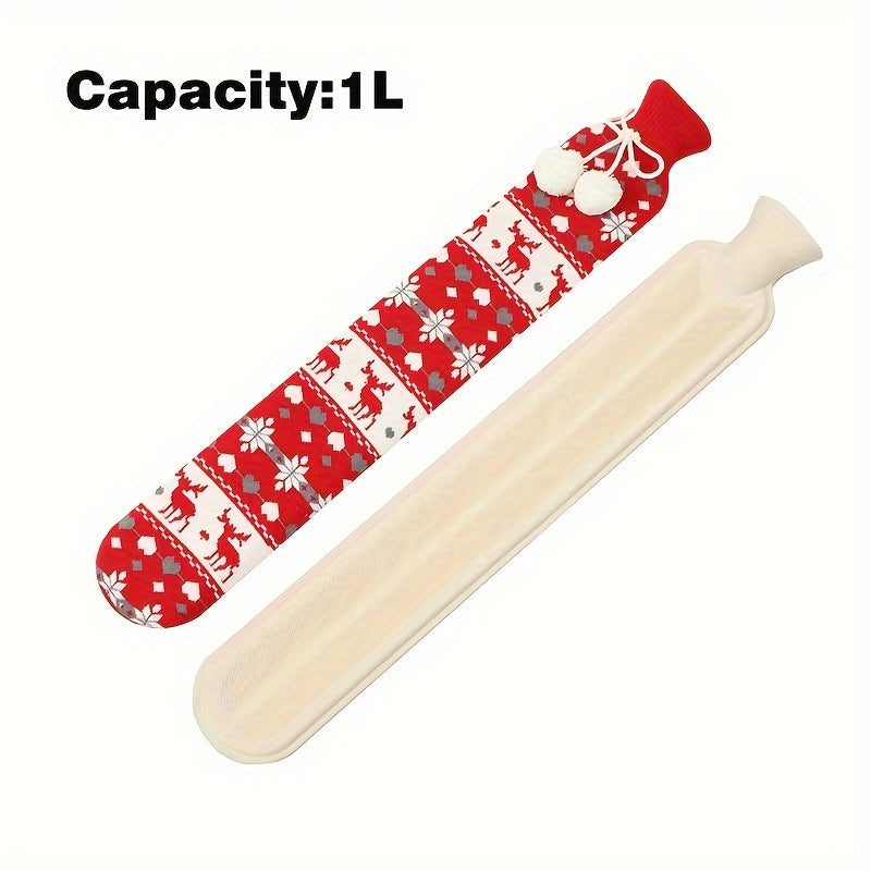 Long Rubber Hot Water Bottle 33.81oz with Lid - Winter Neck Warmer & Hand Warmer