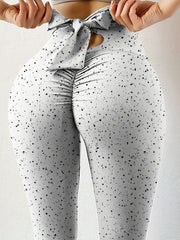 Sports Leggings Women's Plus Heart Print Cut Out Tie Back High Stretch