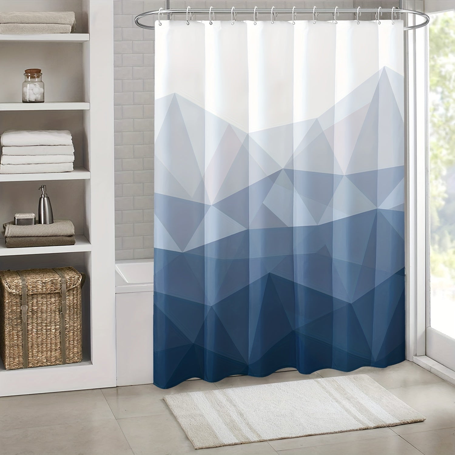 Gradient Geometric Shower Curtain Waterproof Polyester Bath Curtain with Hooks