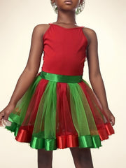 Girls Sweet Splicing Tutu Skirt For Dance Performance