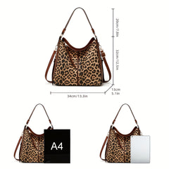 Leopard Print Tote Bag Large Capacity Shoulder Bag Zipper Portable Handle