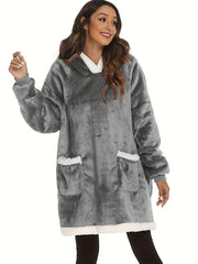 Sherpa Fleece Hooded Robe with Sleeves & Pockets
