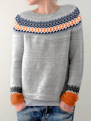 Block Crew Neck Pullover Sweater Long Sleeve Casual Knitwear