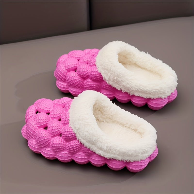 Kid's Plush Lined Massage Bubble Slides with Cushioned Non-Slip Sole
