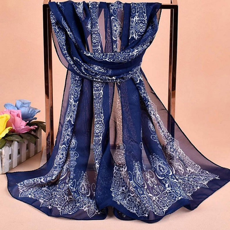 Chiffon Print Silk Scarf Classic Fall Winter Scarf Warm Soft Scarf