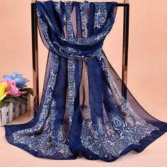 Chiffon Print Silk Scarf Classic Fall Winter Scarf Warm Soft Scarf
