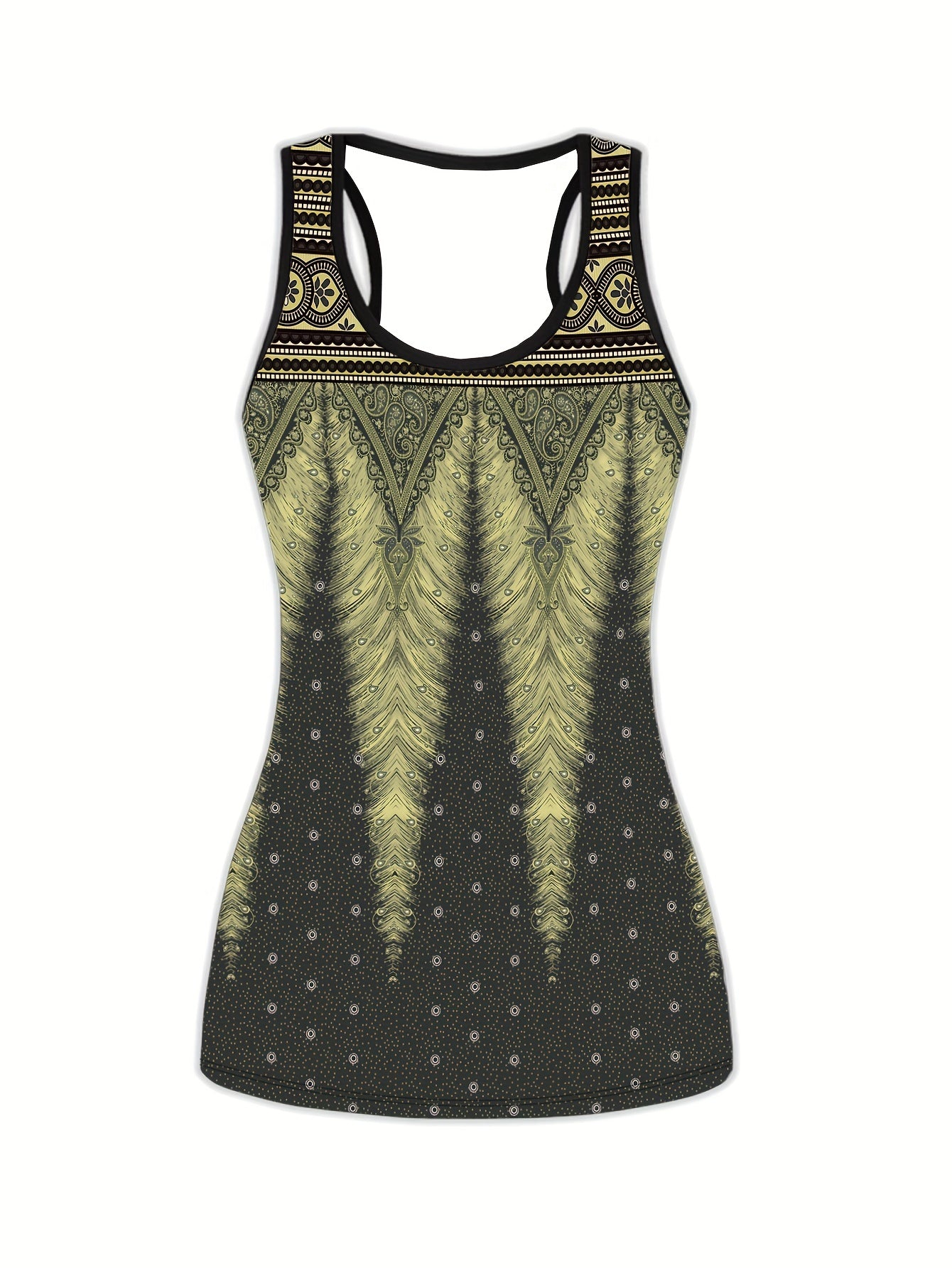Feather Print Tank Top & Harem Pants Sports Set