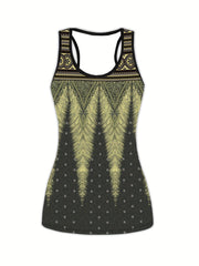 Feather Print Tank Top & Harem Pants Sports Set