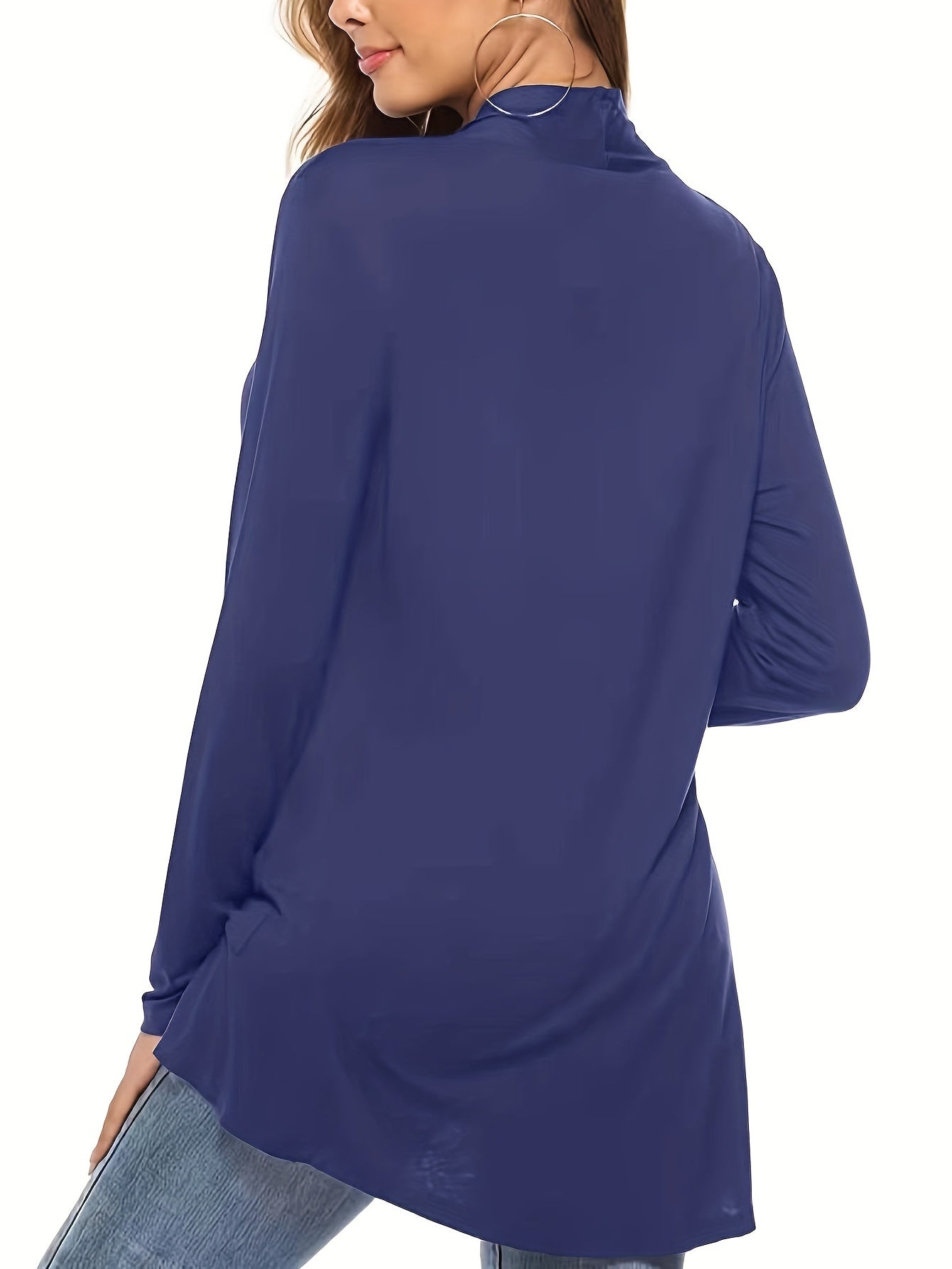Solid Long Sleeve Open Front Cardigan With Pockets
