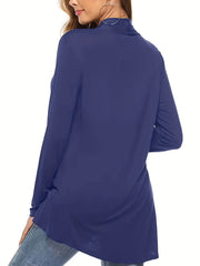 Solid Long Sleeve Open Front Cardigan With Pockets