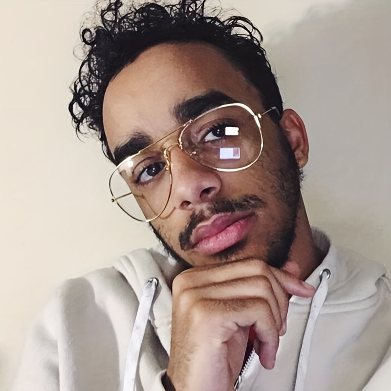 Vintage Round Glasses for Men Boys Classic Metal Flat Mirror Frame