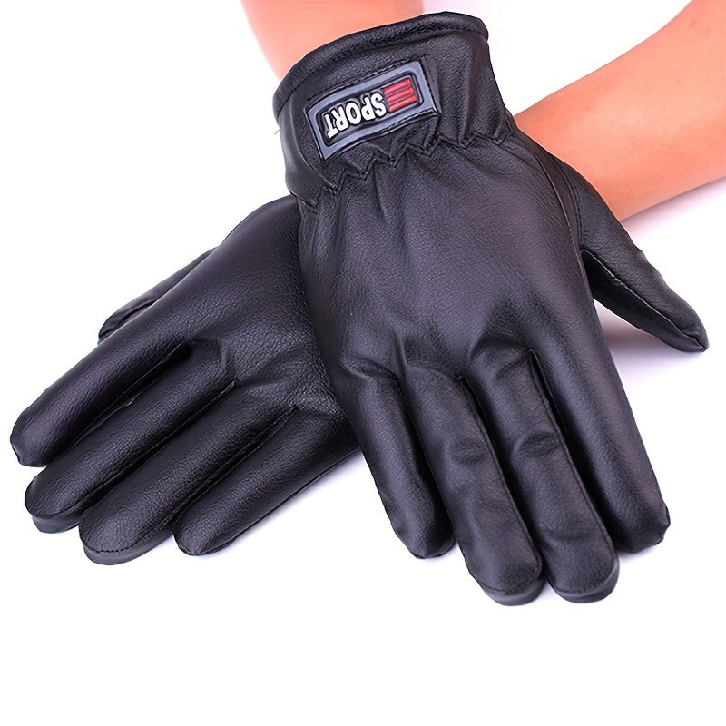 Men's Winter Motorcycle Leather Gloves Thick Cotton Plus Velvet Warm