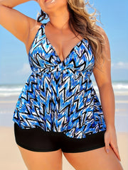 Geo Print Twist Front Tankini Set
