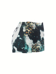 Letter & Leopard Print Skinny Shorts Casual Shorts for Women