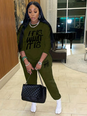 Casual 2pc Set Crew Neck Top & Jogger Pants