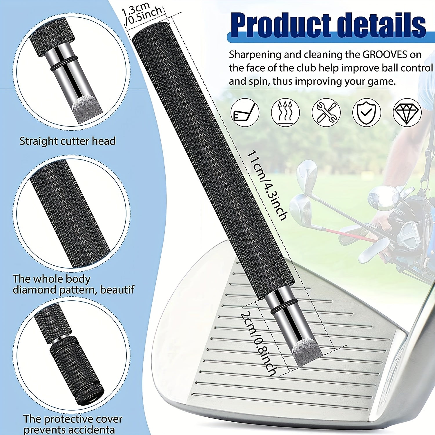 Portable Groove Sharpener Anti Slip for Golf Backspin