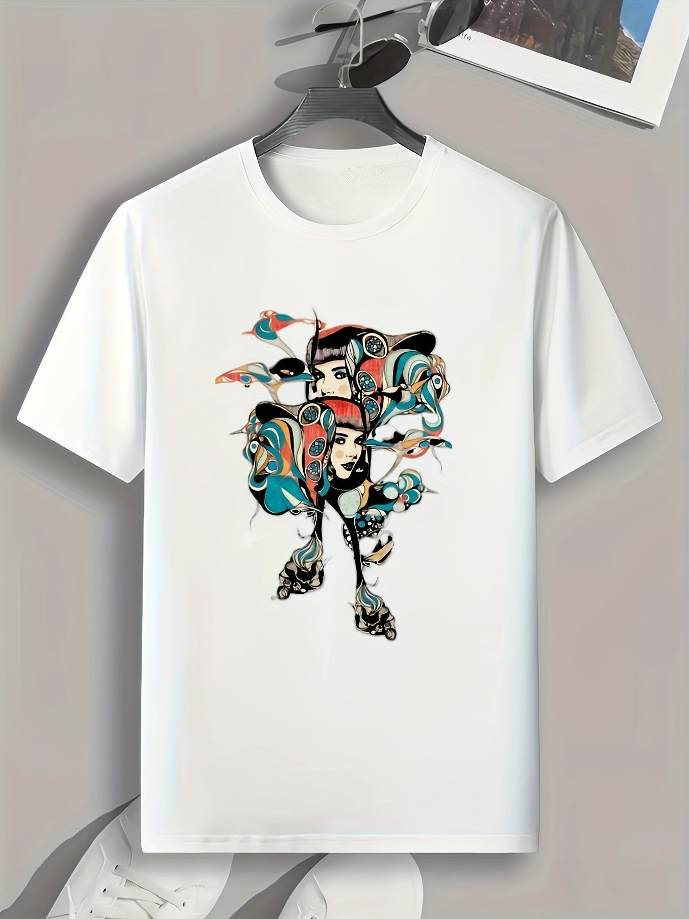 Women Face Print Men's Graphic T-shirt for Summer
