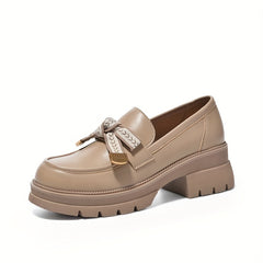 Women's Platform Loafers Comfortable Slip On Shoes with Bowknot