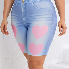 Denim Print High Waist Leggings Casual Leggings