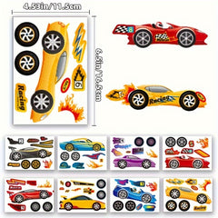 8pcs Racing Stickers Cartoon Car Self-adhesive Puzzle Party Stickers