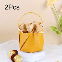 2pcs Wedding Candy Box Leather Bucket Velvet Candy Bag Wedding Gift