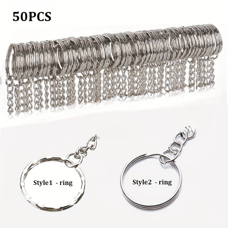 50pcs Metal Blank Keyring Split Rings Keyfob Key Rings Lobster Clasp Keychains