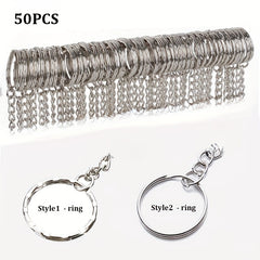 50pcs Metal Blank Keyring Split Rings Keyfob Key Rings Lobster Clasp Keychains