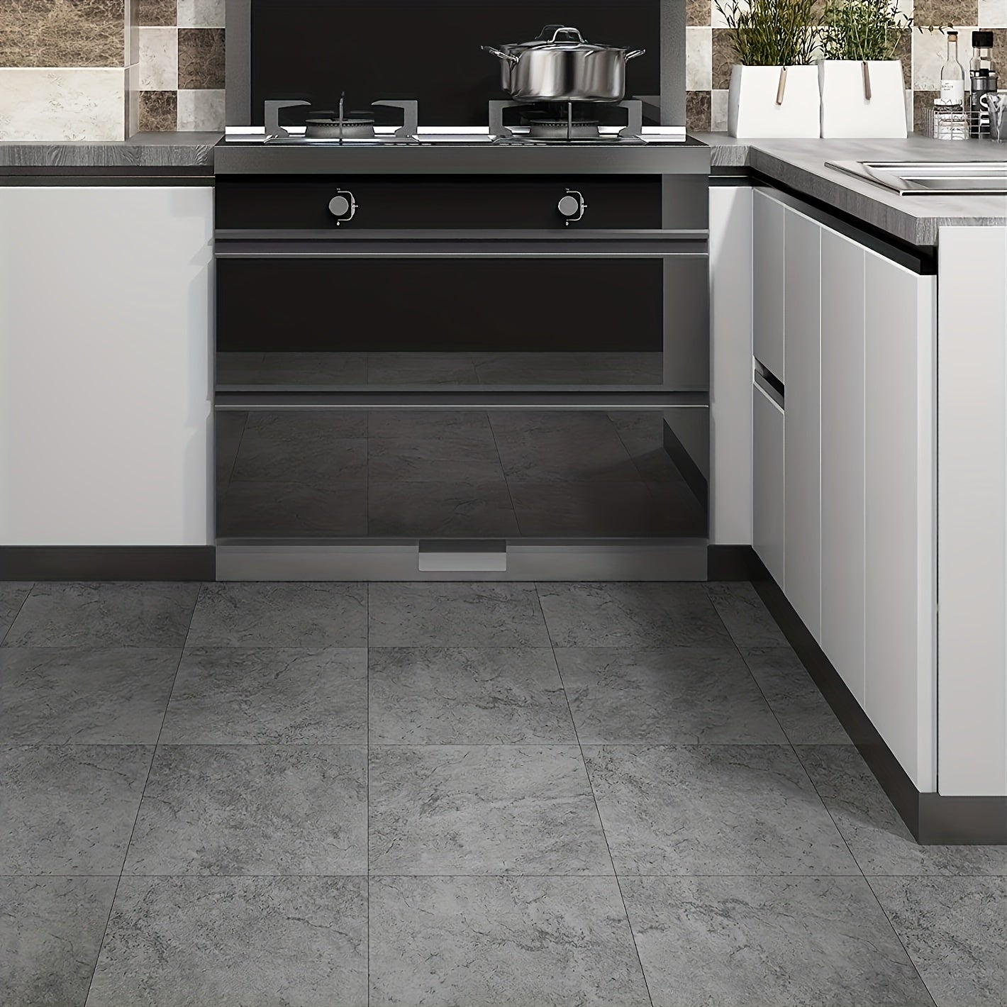 10pcs Gray Marble Cement Slate Floor Tiles Peel And Stick Vinyl Floor Sticker