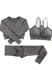 Seamless Yoga Suit Long Sleeves High Waist Slim Fit Set Women's Activewear