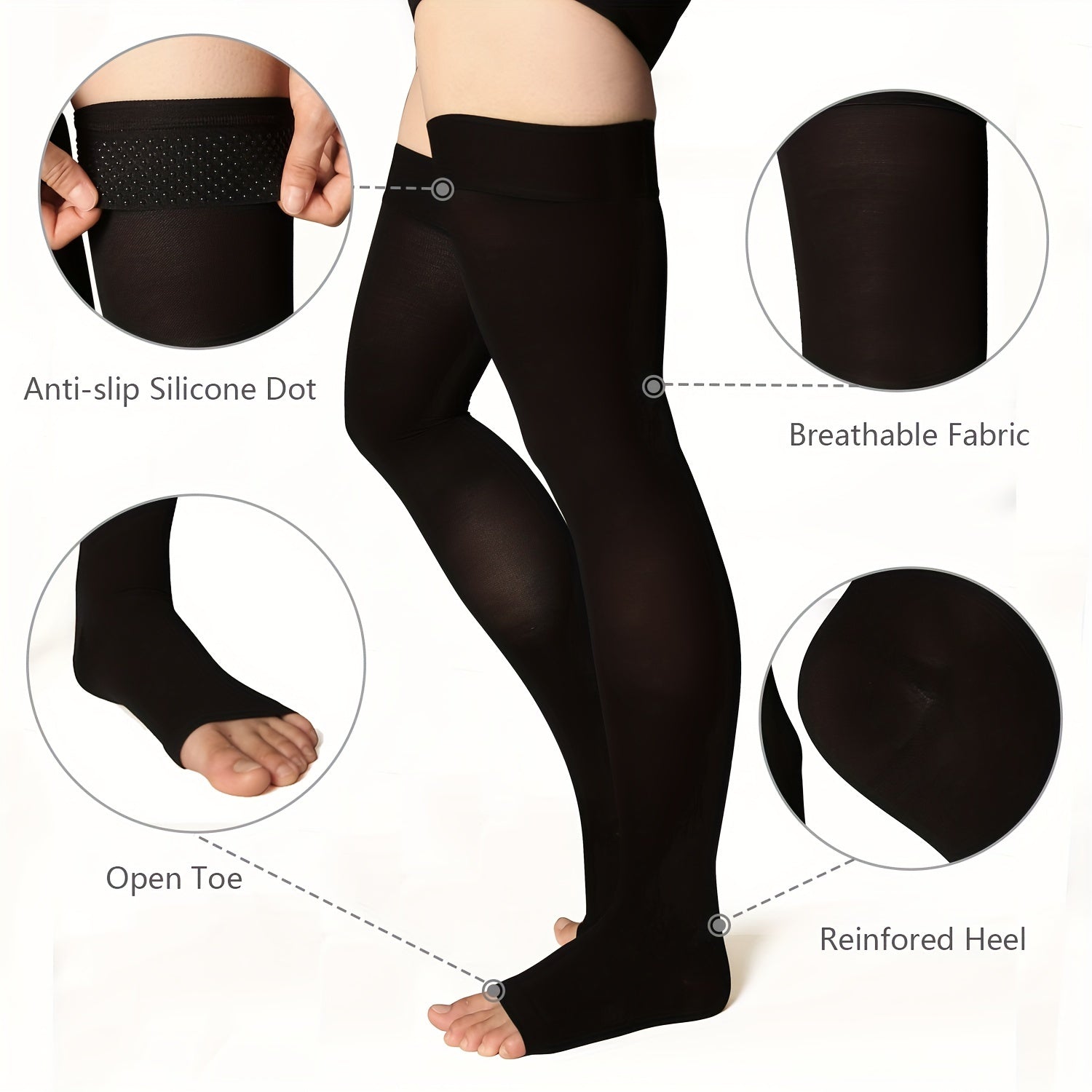 Thigh High Compression Stockings 20-30mmHg Toeless Unisex Leg Support Hose