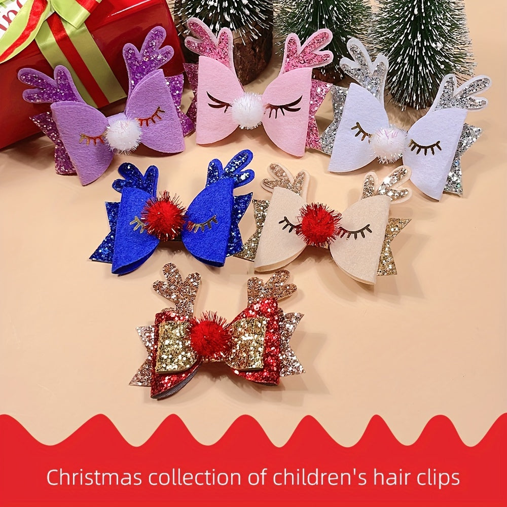 Christmas Party Elk Antlers Hair Clip Sequin Bows Hair Pin Girls Hair Accessorie