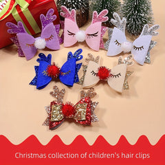Christmas Party Elk Antlers Hair Clip Sequin Bows Hair Pin Girls Hair Accessorie