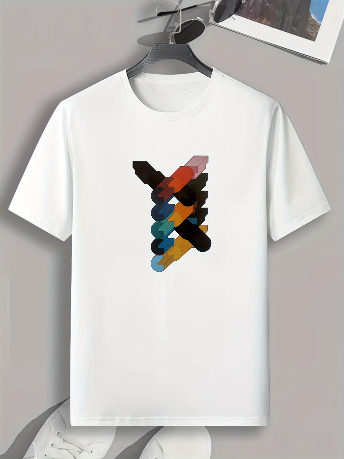 Colorful Print Men's Graphic T-shirt for Summer